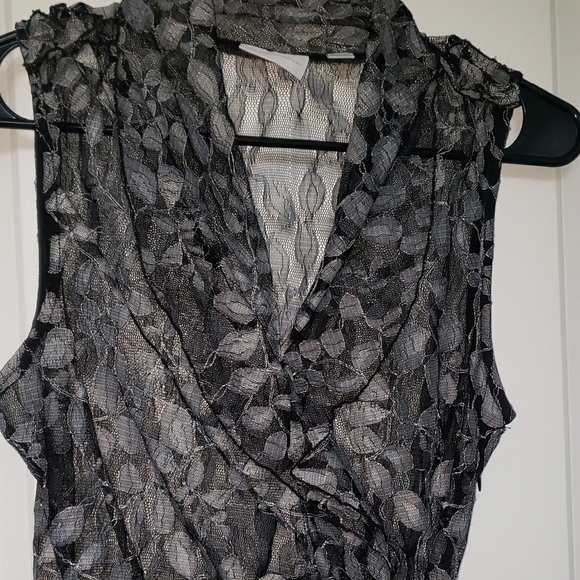 New York & Company Black and Gray Wrap Blouse with Notched Collar - Picture 5 of 6